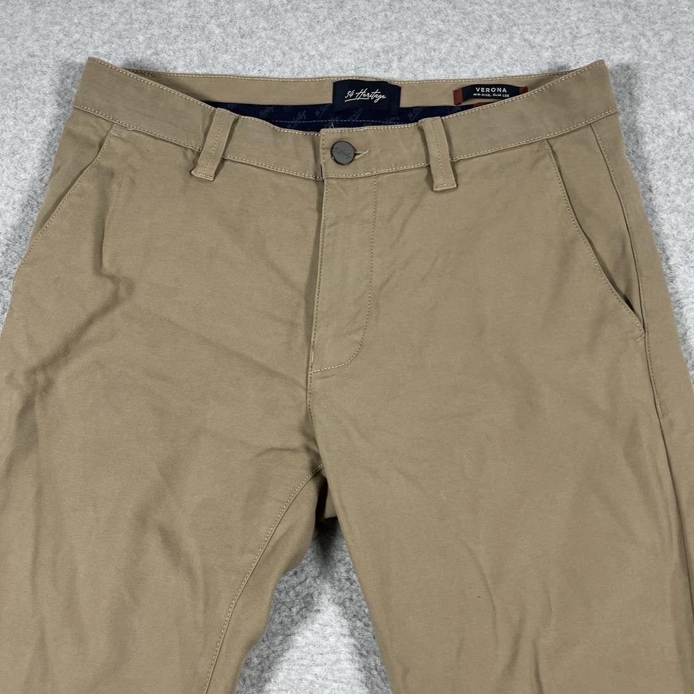 34 Heritage Pants Mens 32x32 (Fit 32x29) Beige Chino Performance Verona Slim Mid - Picture 6 of 12